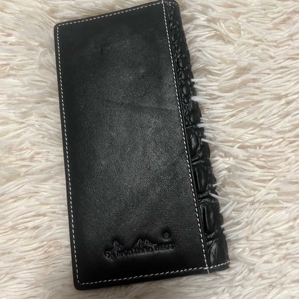 Montana West Black Wallet Holder with Textured Genuine Leather Design NWT - Picture 3 of 7